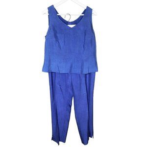 Vintage 80s 90s 100% Silk Cornflower Blue 2-Piece Top & Pants Suit Set, Menswear